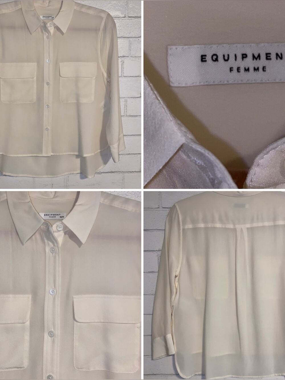 Equipment Femme $250 100% Silk Ivory Cream Off White Blouse Crop XS EUC